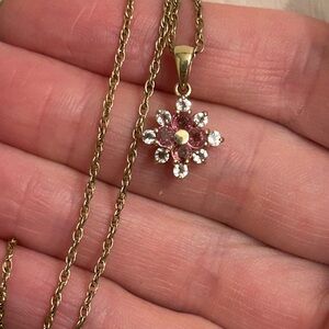 Elegant Pink and Gold Floral Pendant Necklace